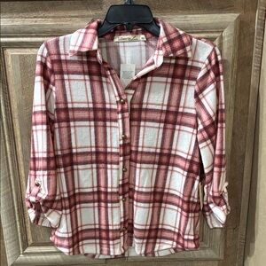 Liberty Love Burgundy, Pink, and White Color Plaid Button Down Shirt